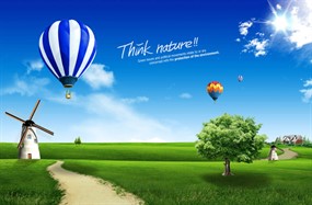 田园风车风景psd素材下载